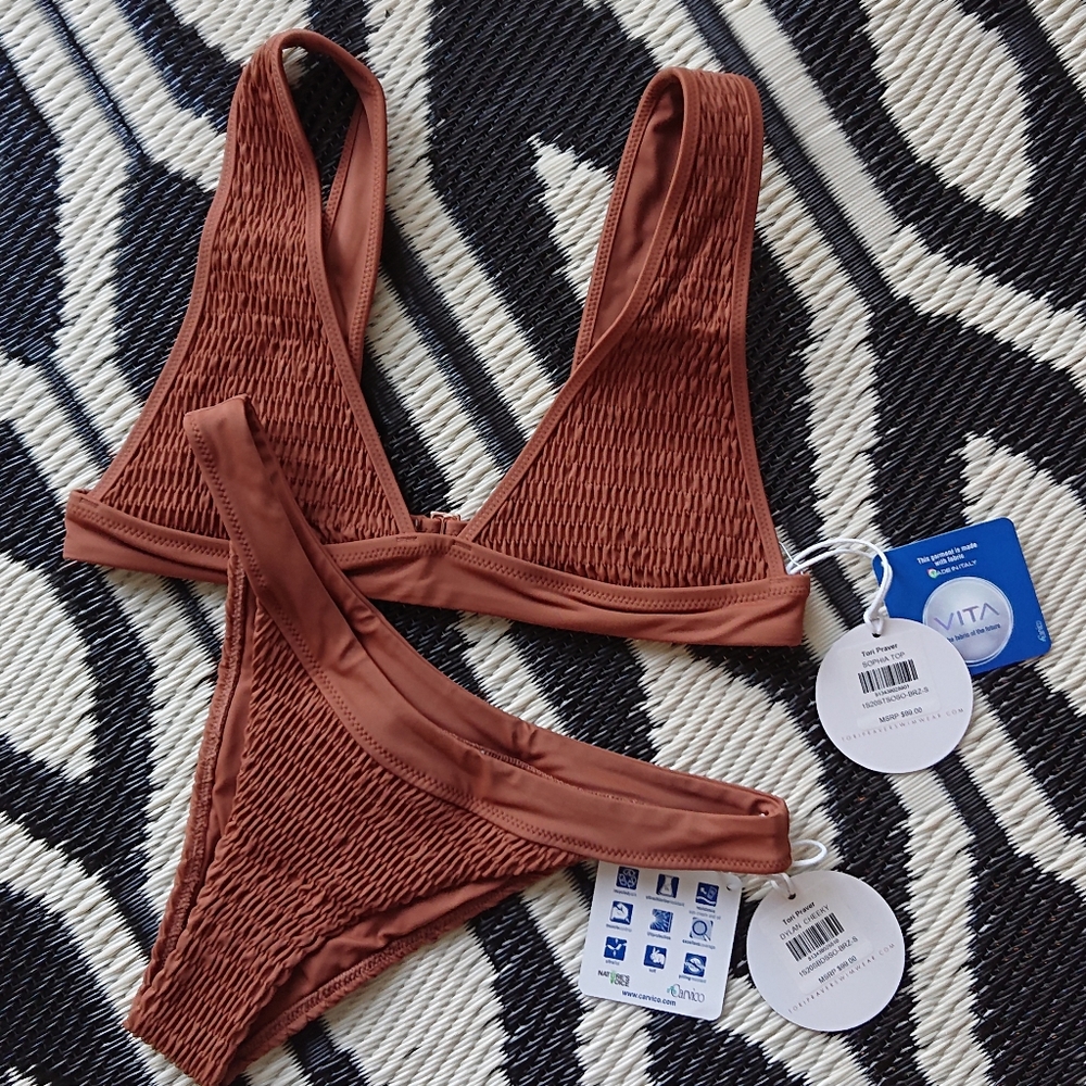 Tori Praver Sophia Dylan Smocked Bikini in Bronze